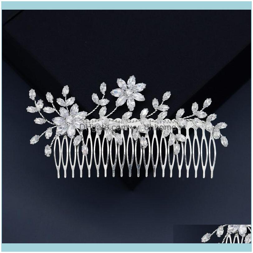 

Jewelryluxury Prong Setting Cubic Zircon Bridal Hair Comb Wedding Aessories Women Girls Fashion Trendy Jewelry Clips & Barrettes Drop Delive