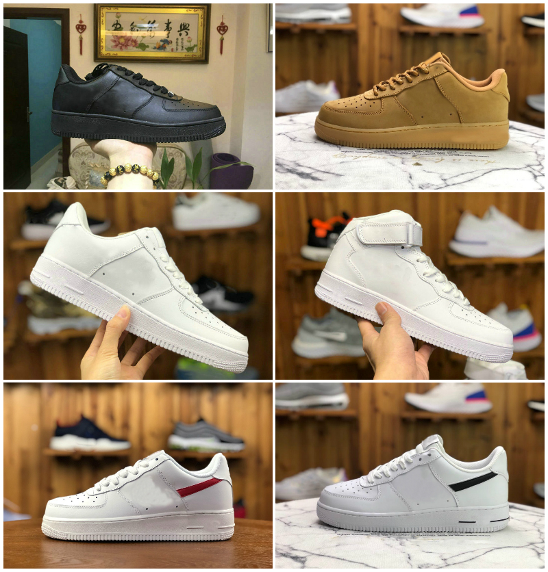

Top Quality FORCES Mens 1 Mid Low Skateboard Running Shoes Cheap One Unisex 1s Utility Knit Euro Men AIR High Women All White Triple Black Red Wheat Flax Trainer Sneaker, Box