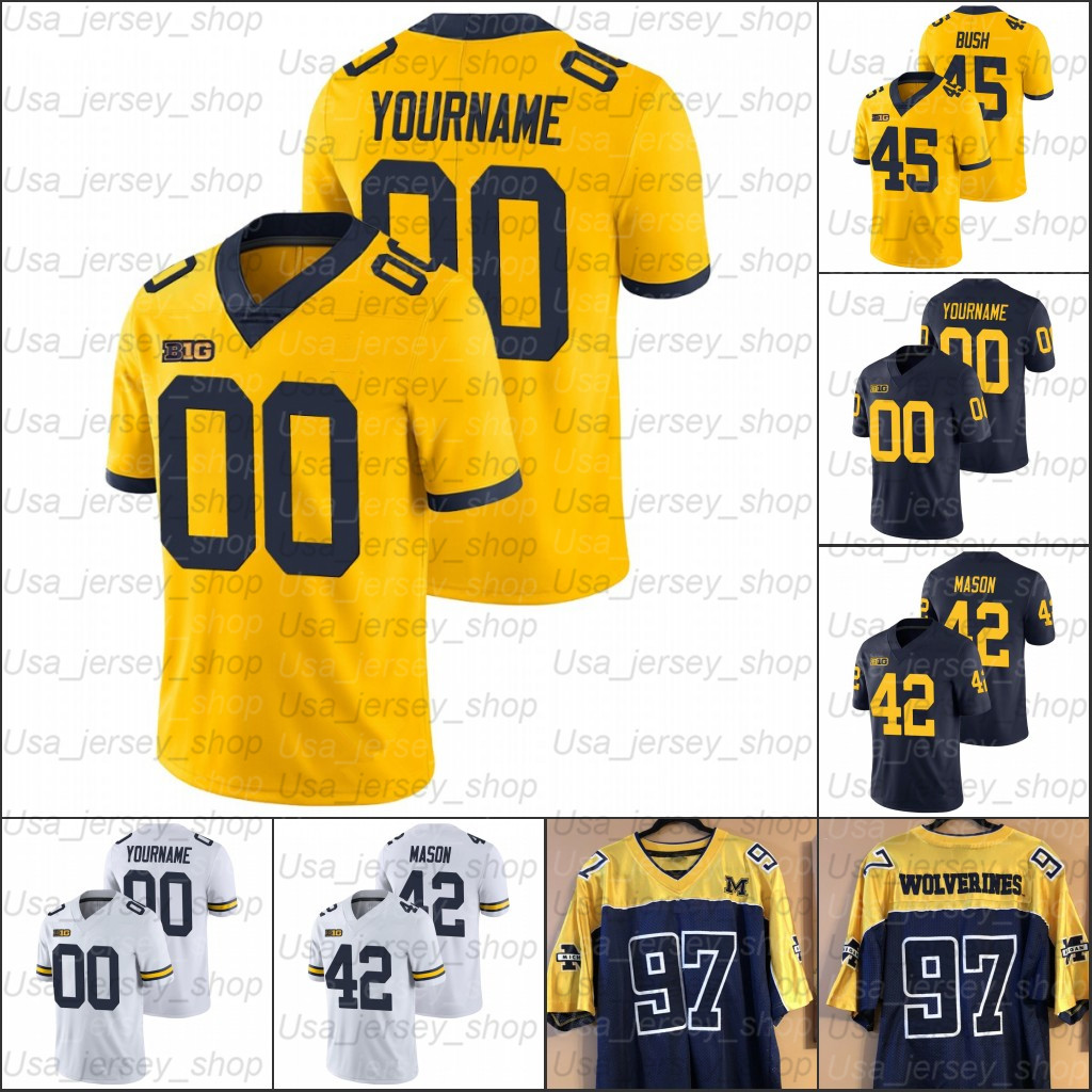 

Custom Michigan Wolverines College Football Jerseys Zach Charbonnet Tom Brady Ronnie Bell Woodson Joe Milton Hassan Haskins, Navy ii
