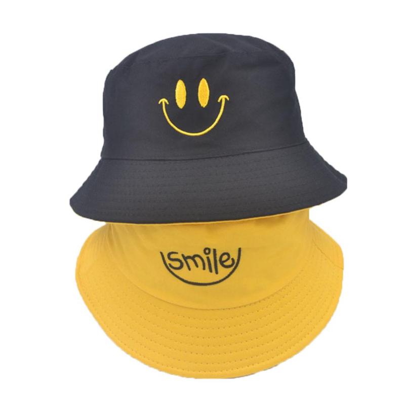 

Cloches Femtindo Double Side Smile Print Black White Bucket Boonie Fisherman Safari Hat Gorro Pescador Bob Caps