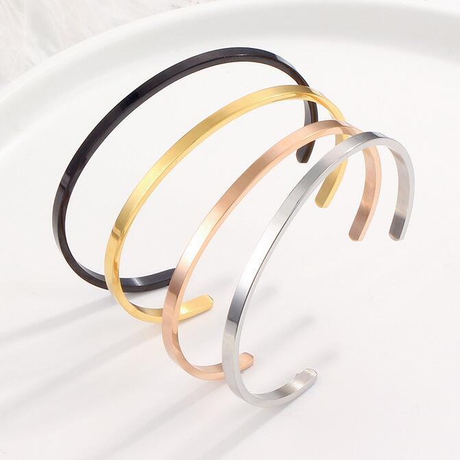 

Bangle Stainless Steel Bracelet Rose Gold Color Open Titanium Women Bangles, Black