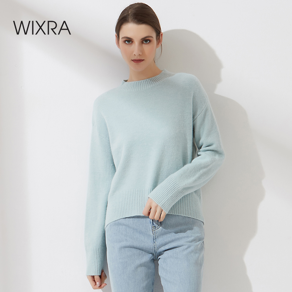 

wixra women mock neck sweater autumn winter new thick long sleeve loose pull jumper female basic all match top, Black