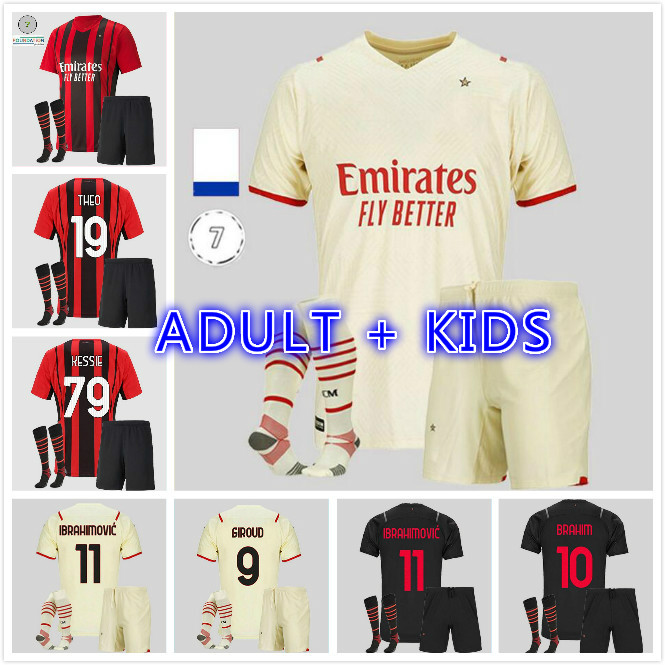 

adult kids kit 21 22 TOMORI GIROUD TONALI KJÆR Kessie Soccer Jerseys 2021 2022 Ibrahimovic Football Shirt REBIC maillot de foot A.REBIC ROMAGNOLI THEO R.LEAO uniforms
