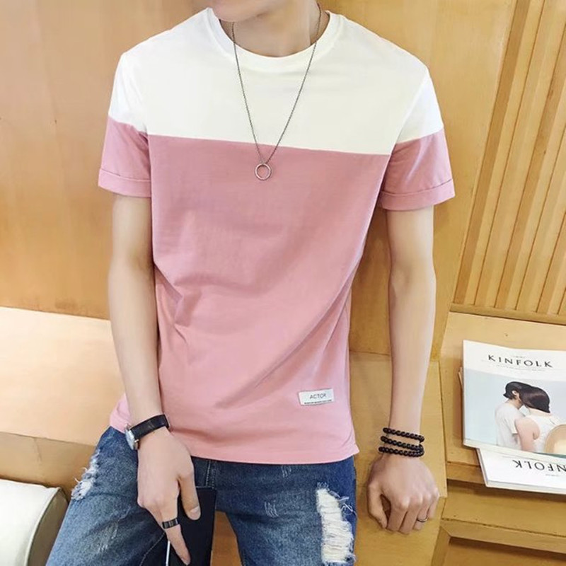 

Summer New Men's Short-sleeved T-shirt Summer Round Neck Youth Color-fitting Shirt Jacket Shirt Half-sleeved Clothes Tide(The Logistics, White;black