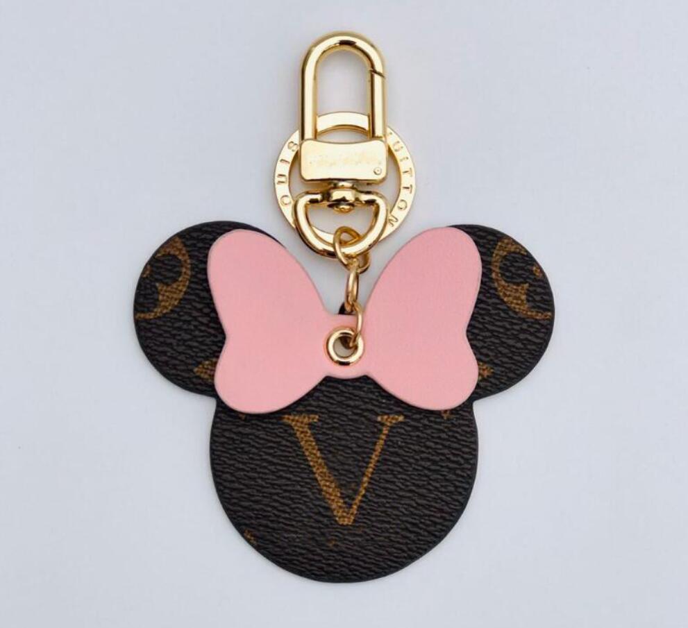 

Cute Bowknot Mouse Head Pattern Key Chain Buckle Lovers Car Keychain Handmade Leather Designers Brand Letter Print Keychains Men Women Bag Pendant Accessories Gift