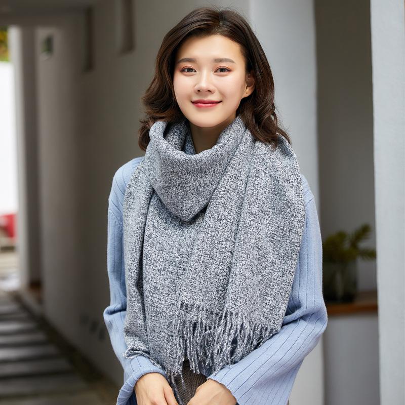 

Scarves Autumn And Winter Cashmere Scarf Female Pure Color Thickened Tassels Dual-Purpose Warm Shawl Factory Direct Supply