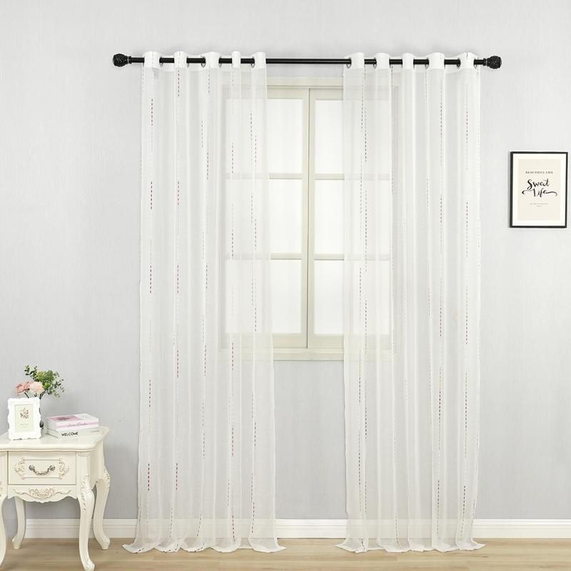 

Curtain & Drapes Faux Linen White Striped Screens Colorful Tulle Curtains For Living Room Bedroom Window Translucent Partition Custom