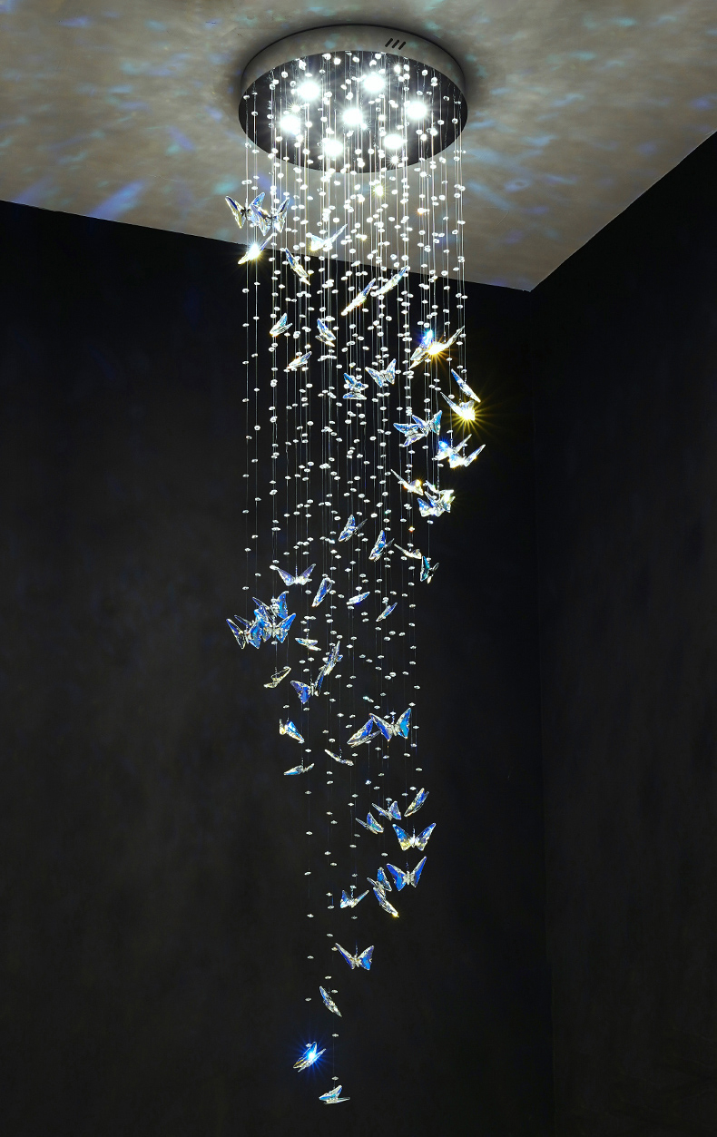 

Butterfly Crystal Staircase Chandelier Modern Cristal Long Hanging Lamps For Living Room Luxury Led Indoor Home Large Luminaire