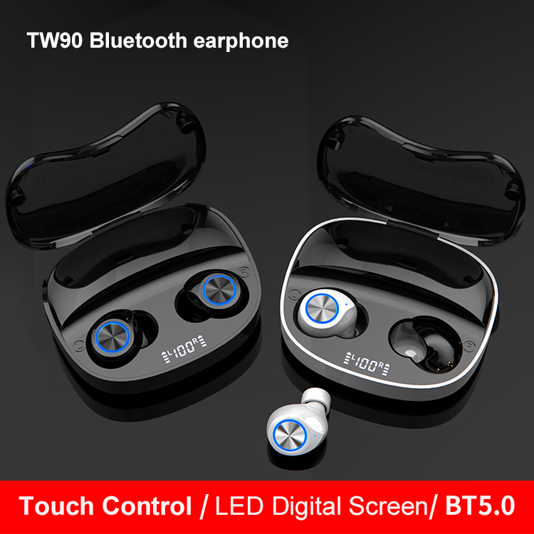 

TWS original TW 90 5.0 Bluetooth headset 3D stereo music LED display wirelessheadset waterproof touch sports earbuds, Blue