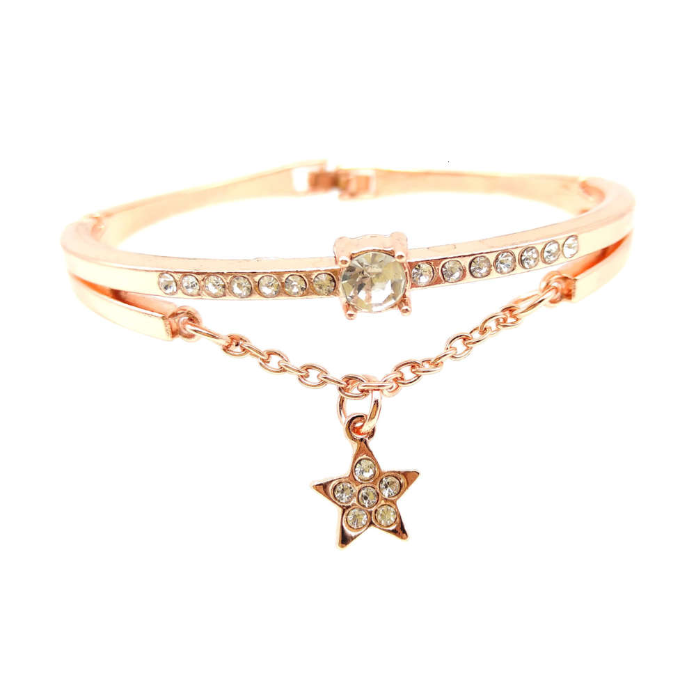 

Hand catenary Straight Korean version simple five pointed star inlaid diamond bracelet versatile temperament Bracelet net red girl student, Golden;silver