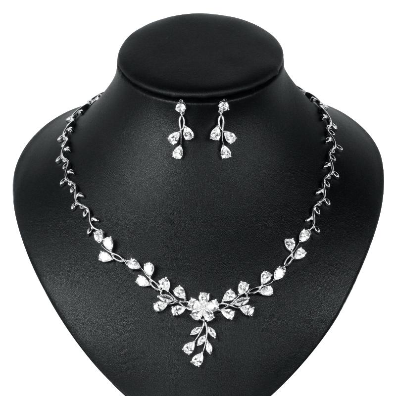 

Wedding Jewelry Sets WEIMANJINGDIAN Arrival Vne Shape Cubic Zirconia CZ Crystal Bridal Set In Rhodium Silver Color Plated, Slivery;golden