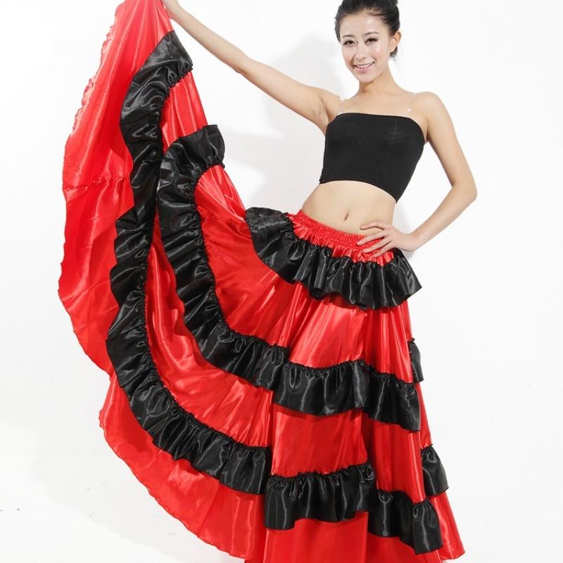 

Skirts Adult Children Swing Dance Skirt Spanish Bullfight Flamenco Modern Ballroom Costume Red 912-A199, As pic