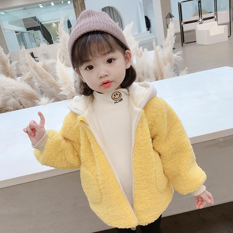 

Jackets Autumn Winter Girls Coats Cartoon Bear Children Hooded Outdoor Kids Casual Outerwear Tops Warm Plush Student Clothing, Blue;gray