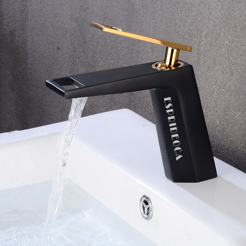 

Esprideoca Bathroom washbasin hot and cold water faucet black waterfall pure water faucet household above counter basin faucet