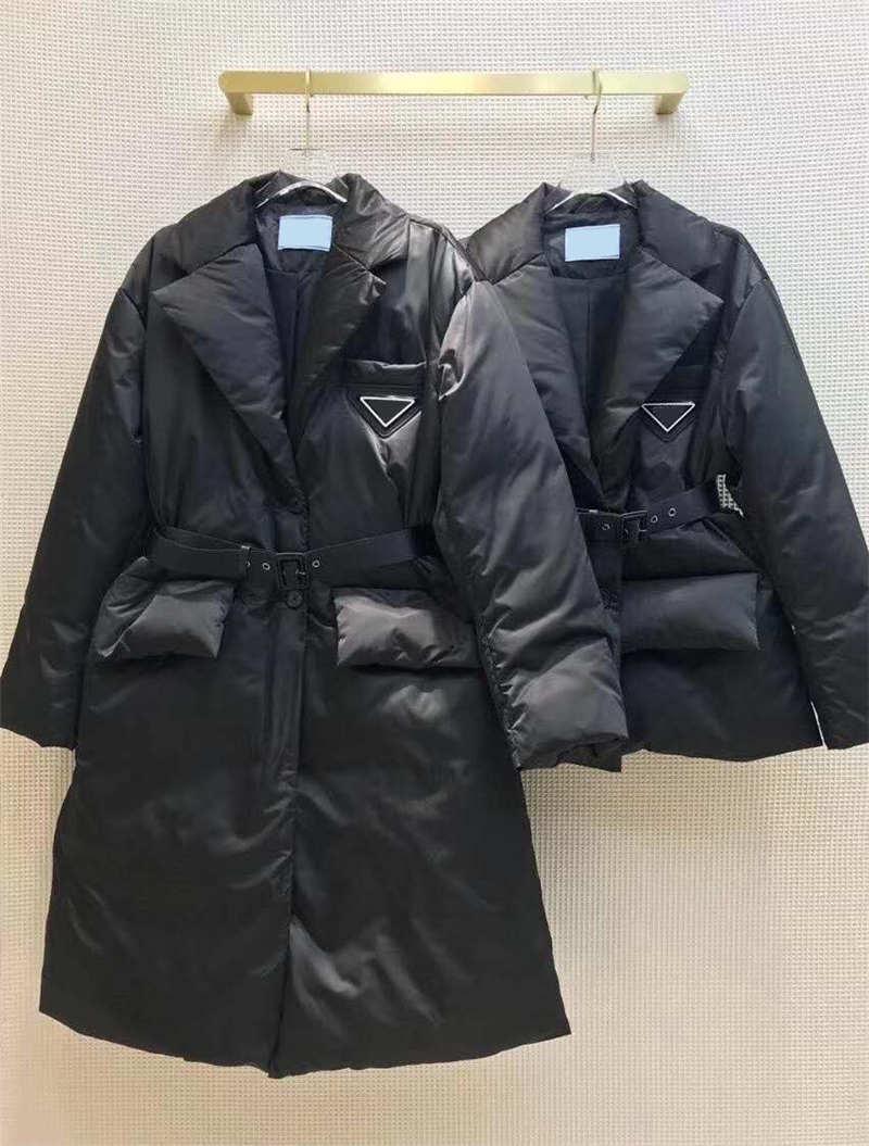 

Womens Jacket Down Coats Winter Long Coat Fashion Style With Belt Corset Lady Slim Fashion Jackets Pocket Outsize Warm Coats