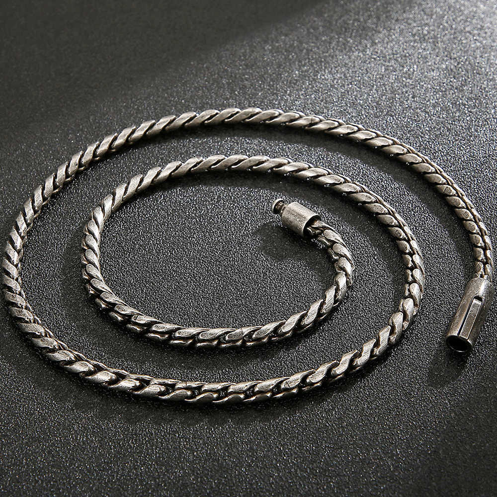 

Hiphop 5MM Mens Necklace Chain Vintage Old Silver Color Stainless Steel Jewelry 26" Neck Link Chains Men Boys Male Military