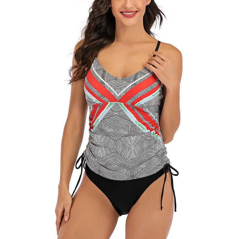 

Tankini Tummy Control Swimsuit Women Push Up Swimwear Women Plus Size Swimming Bathing Suits Bandage Beach Monokini XXXXL 210604, Red