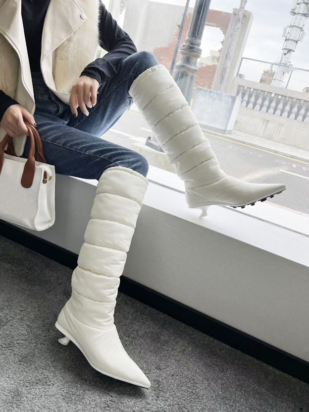 

Women's 2021 warm lace up knee high boots fashion waterproof down bo ots versatile party high heels 4.0cm luxury package 35-41, White