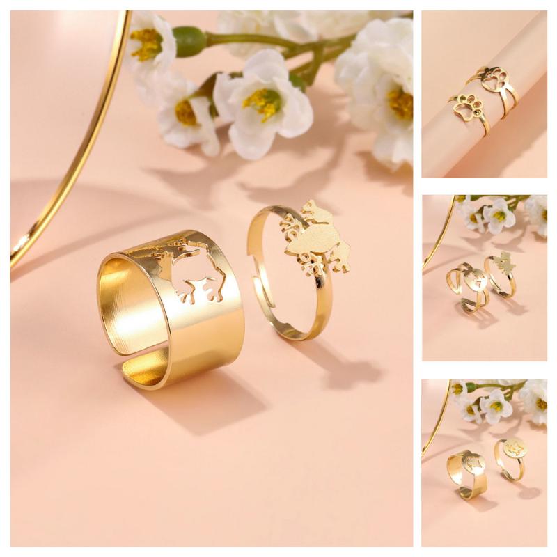 

Cluster Rings Matching Couple Set Gold Color Adjustable For Teen Girls Lovely Animal Finger Accessories Jewelry KBR039, Golden;silver
