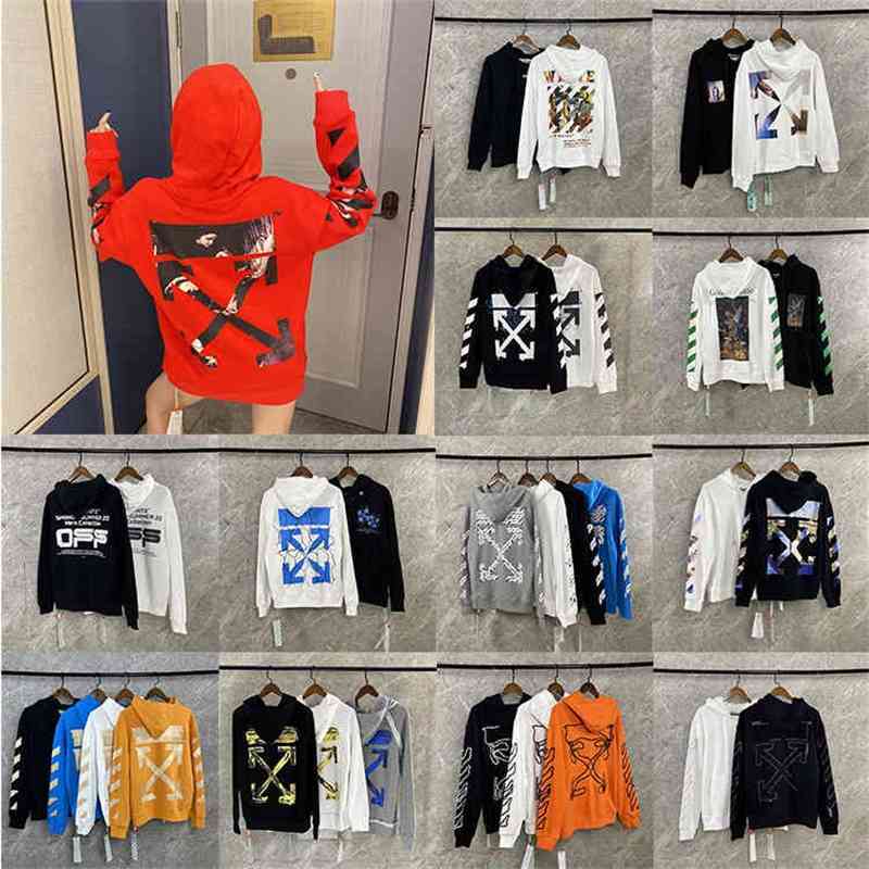 

Sweatshirts Off Autumn Winter Fashion Brand Sweater Arrow Oil Painting Printed Hoodie, Same Owf Coat for Men and Women C136, Black