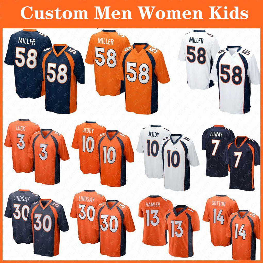 

58 Von Miller Custom Men Women Kids Stitched Football Jersey Denver 10 Jerry Jeudy Justin Simmons 7 John Elway 3 Drew Lock Bradley ChubbBronco Courtland Sutton, Green