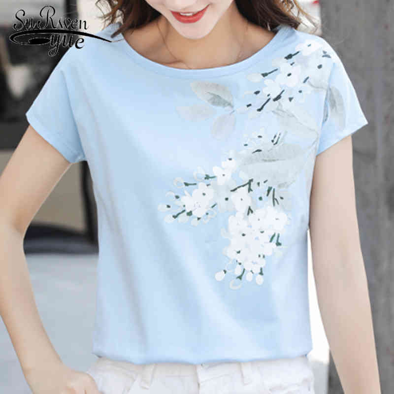 

Plus Size Clothing 4XL Bat sleeve blusa Fashion Summer Ladies Shirt Print Short Sleeve O-neck Tops Cotton 4847 50 210521, White