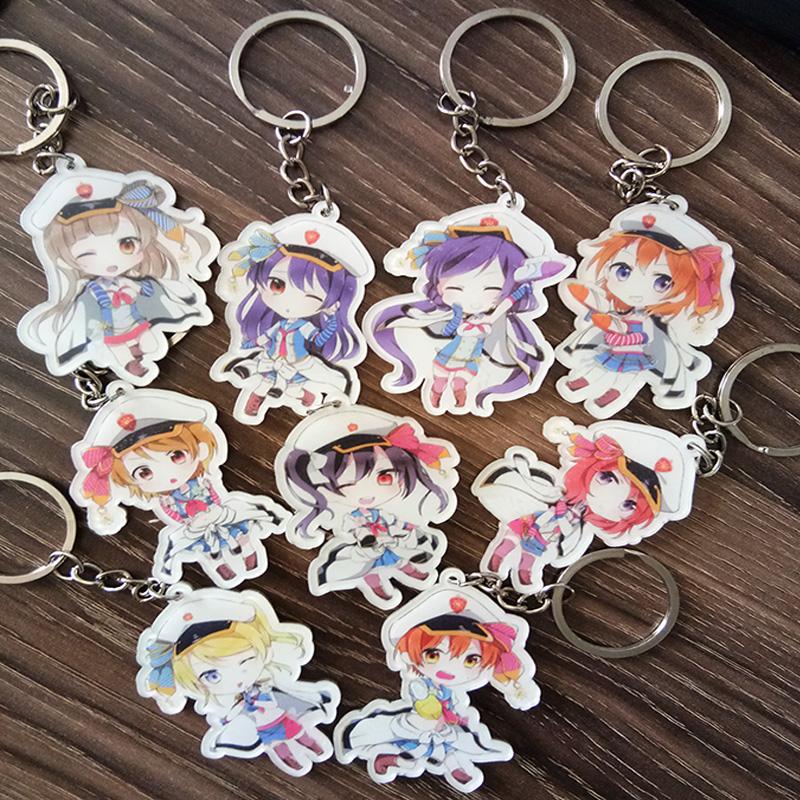 

Keychains 9pcs/set Kawaii Anime Keychain Love Live!Sailors Costume Kotori Umi Maki Bag Pendant Llavero Portachiavi Keyring
