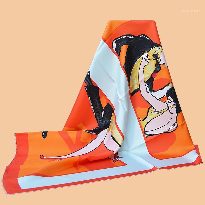 

Scarves HuaJun 2 Store||Classic Orange "Swinging Saint-Germain" 90 Silk Square Scarf Twill Printing Process Anti-wrinkle Hand