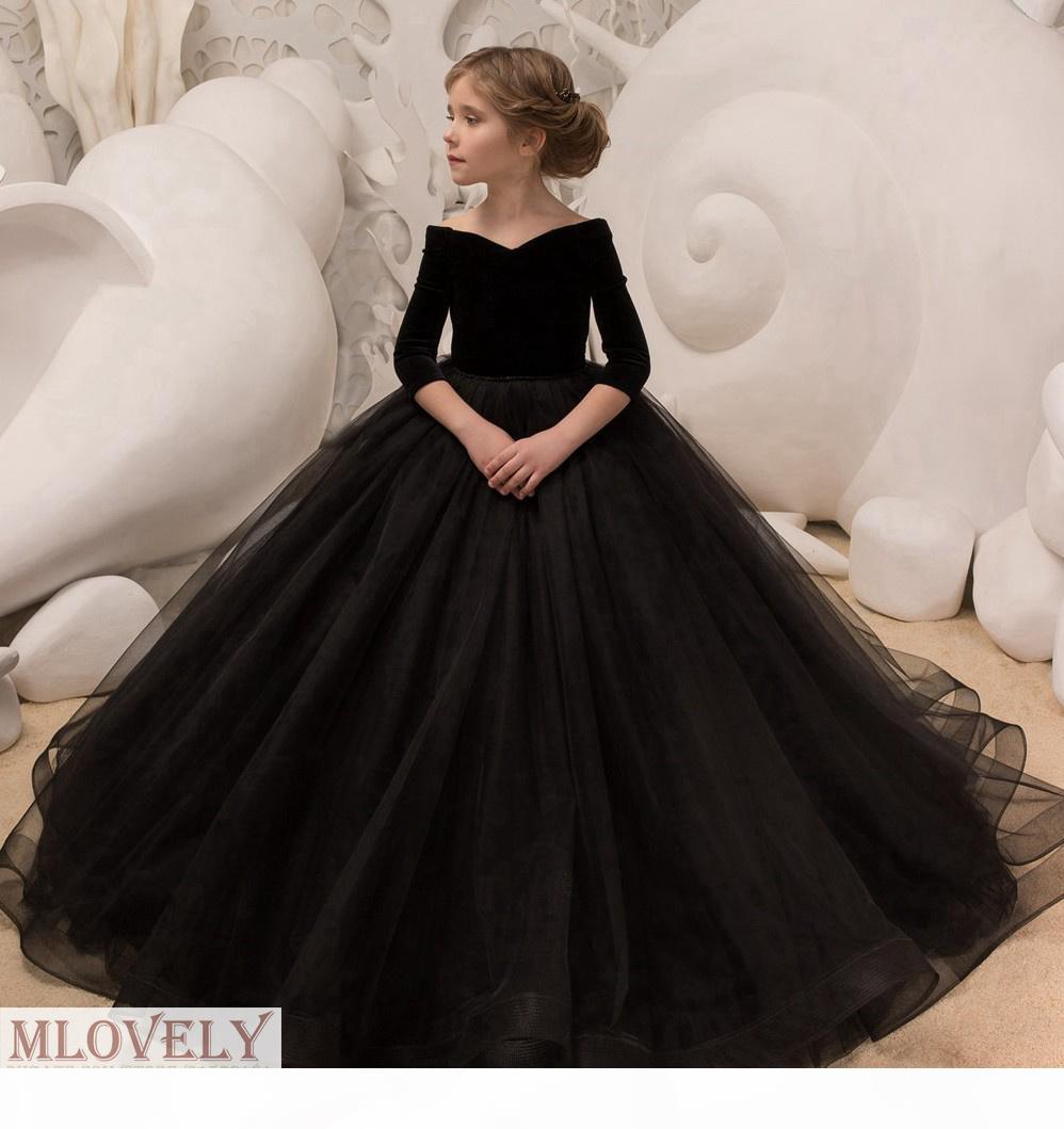 

Black Princess Ball Gown Kids Pageant Dress with Elegant Half Sleeves for Girls Aged 5 -14 Years, White