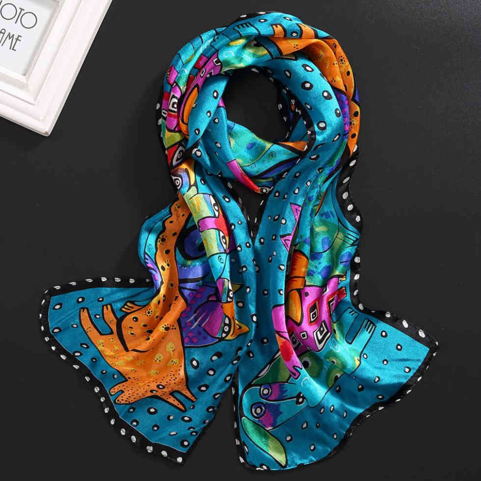

6MM 100% Natural Scarf Women Abstract Animals Neckerchief Femme Real Mulberry Silk Wraps Designer Dogs Print Shawl Foulard