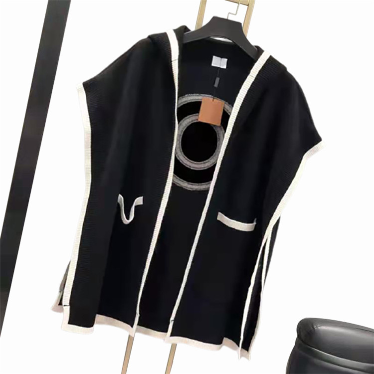

Women' Cape. Designer Womens BUBRRY sweater hooded sleeveless knitted tops Fashion design all-match casual loose cloak shawl streetwear autumn and winter spring, Black1