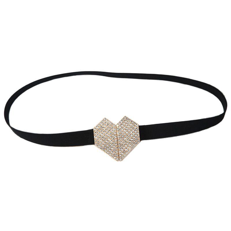 

Belts Elastic Belt For Women Designer Heart Rhinestone Buckle Waist Strap Lady Dress Coat Sweater Decorative Waistband, Black