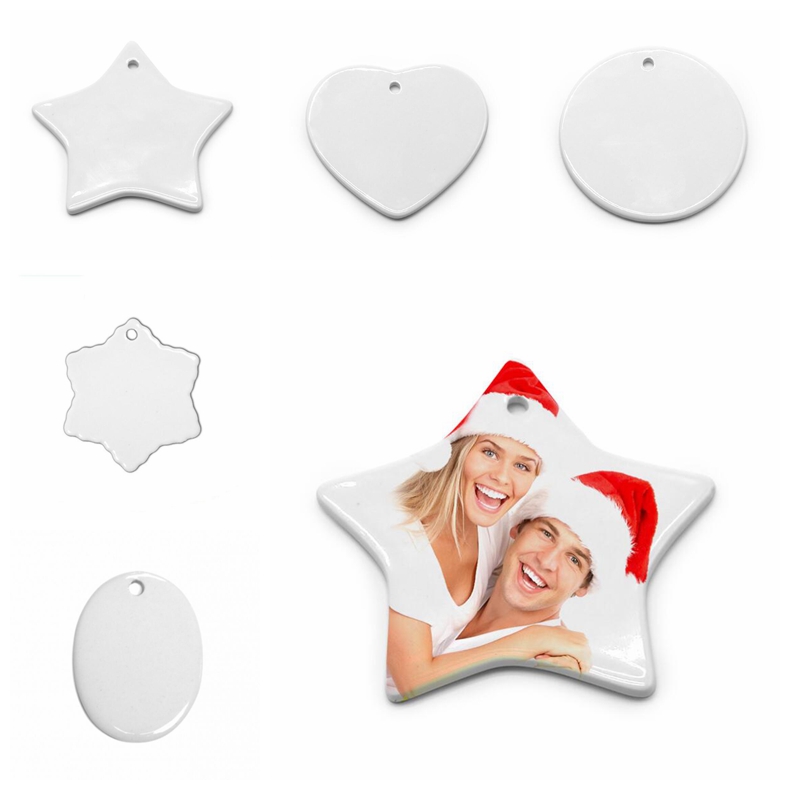 

Blank Sublimation Ceramic Pendants Creative Christmas Ornaments DIY Heat Transfer Printing Ceramic Ornament Heart Round Pendants CCA12606