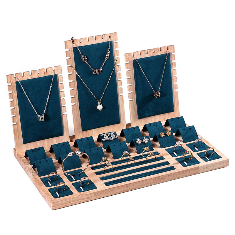 High-end Jewelry Display Set Black White Leather Ring Tray Multiple Necklace Holder Earring Display Stand-image-755365183
