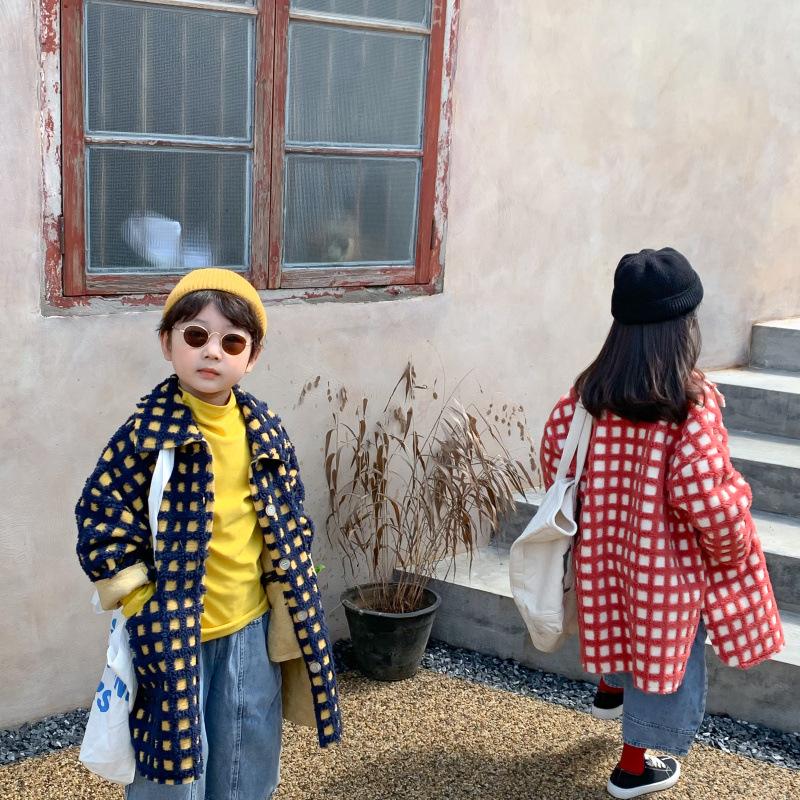 

Jackets Children's Winter Casual Clothes Fashion Autumn Fur Thick Clothing Toddler Warm Plaid Coats Baby Boy Girl Outwear For 1-7 Years, Ah5994 red