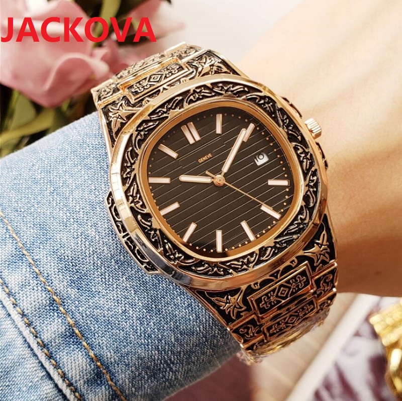 

Rose Gold engraved flowers men watch Gentalmen luxury watches 40mm full stainless steel fashion wristwatch square dial Relogio Montre male clock, As pic