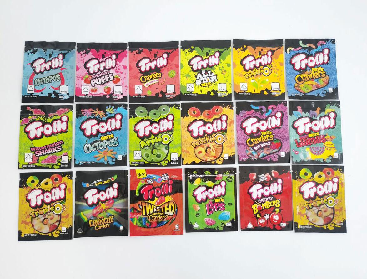 

Trrlli TROLLI ERRLLI Mylar Bags 600mg Empty Peachie Edibles Candy Gummi Zipper Resealable Packaging Bag Watermelon Octopus Strawberry