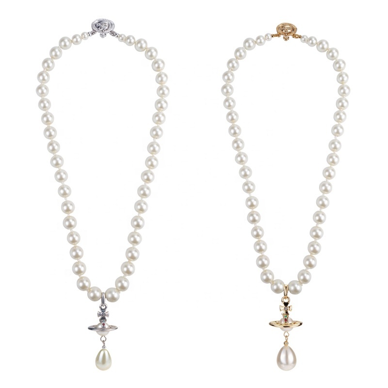 

Necklace High Quality Charm Saturn Pendant Choker Pearl Planet for Women Jewelry, Silver
