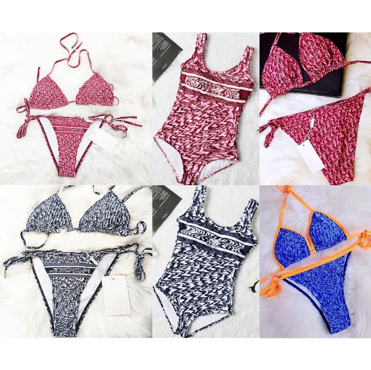 

2021 Womens Bikini Sexy Beach Bikinis Summer Split Swimsuit Fashion Letter Printed Strappy Siamese Split Style Swimwear One Piece