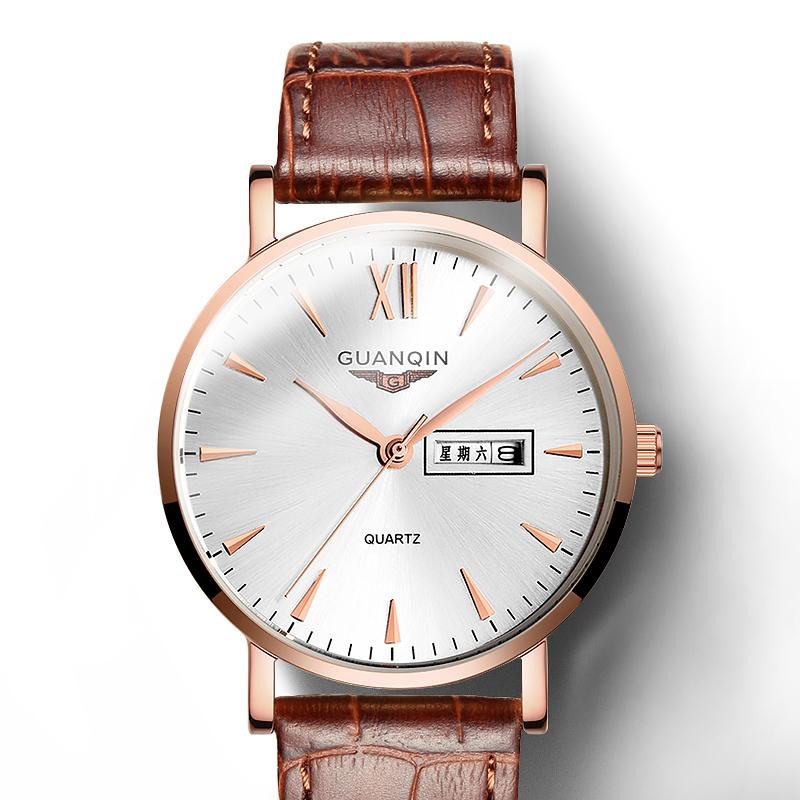 

Wristwatches GUANQIN Business Brand Quartz Men's Watch Japanese Movement Stainless Steel Case Leather Strap 30 Waterproof Relogio Masculino, Silver white
