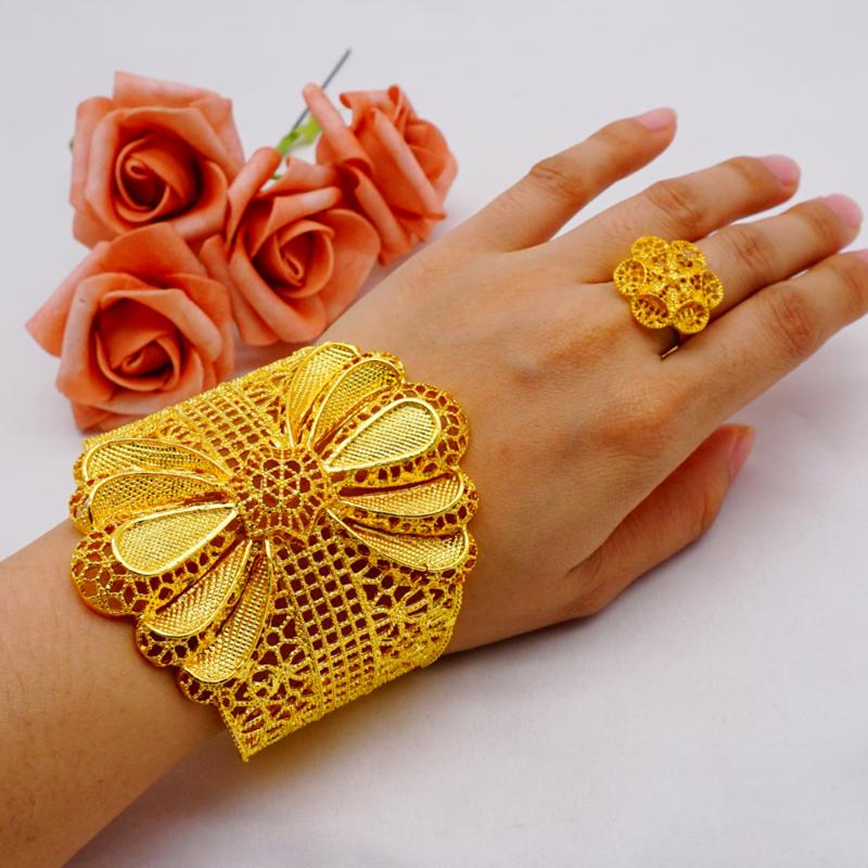 

Bangle 2021 Fashion Ethiopian Jewelry Gold Wide Bracelet For Women Dubai Bracelets Wedding Party Gift