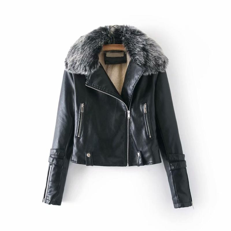 

Women's Leather & Faux Jackets Women Short Winter Korean Version Fur Collar Plus Velvet, Black