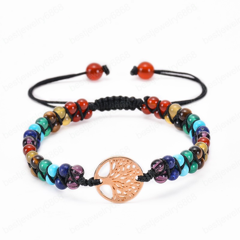 

6MM Natural Chakra Beads Bracelet Tree Of Life Charm Bracelet Handmade String Braided Bracelets Women Men Yoga Jewelry Gift