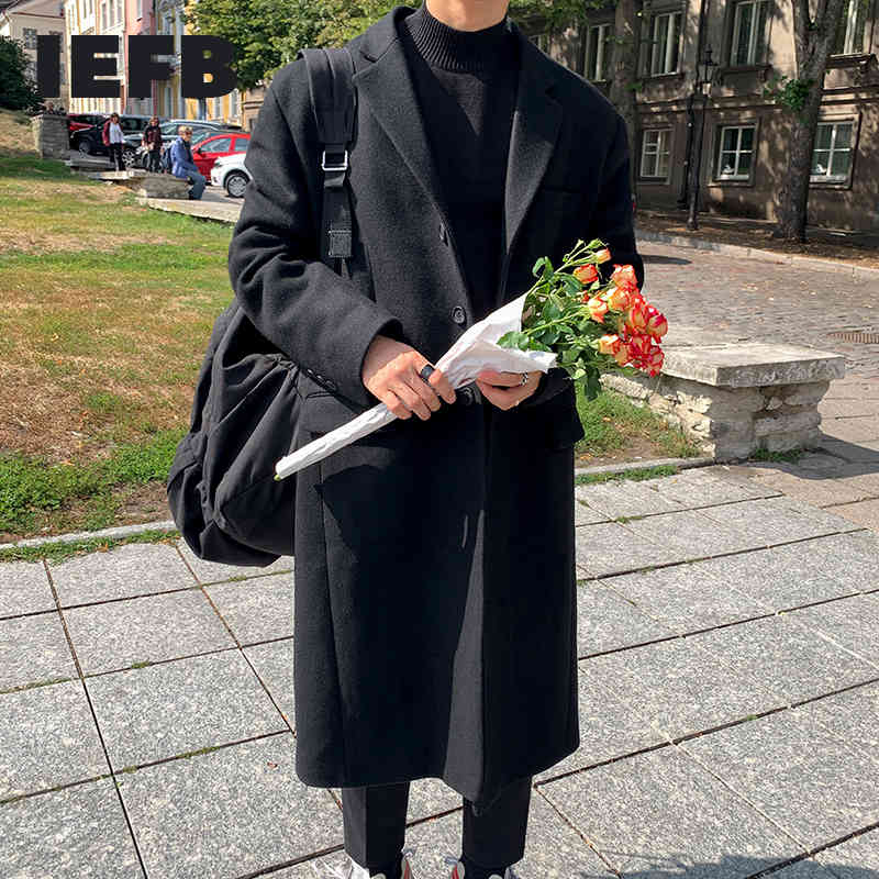 

IEFB Korean fashion woolen coat men's medium long winter thickening trend warm black classic clothes for mael 9Y4762 210524