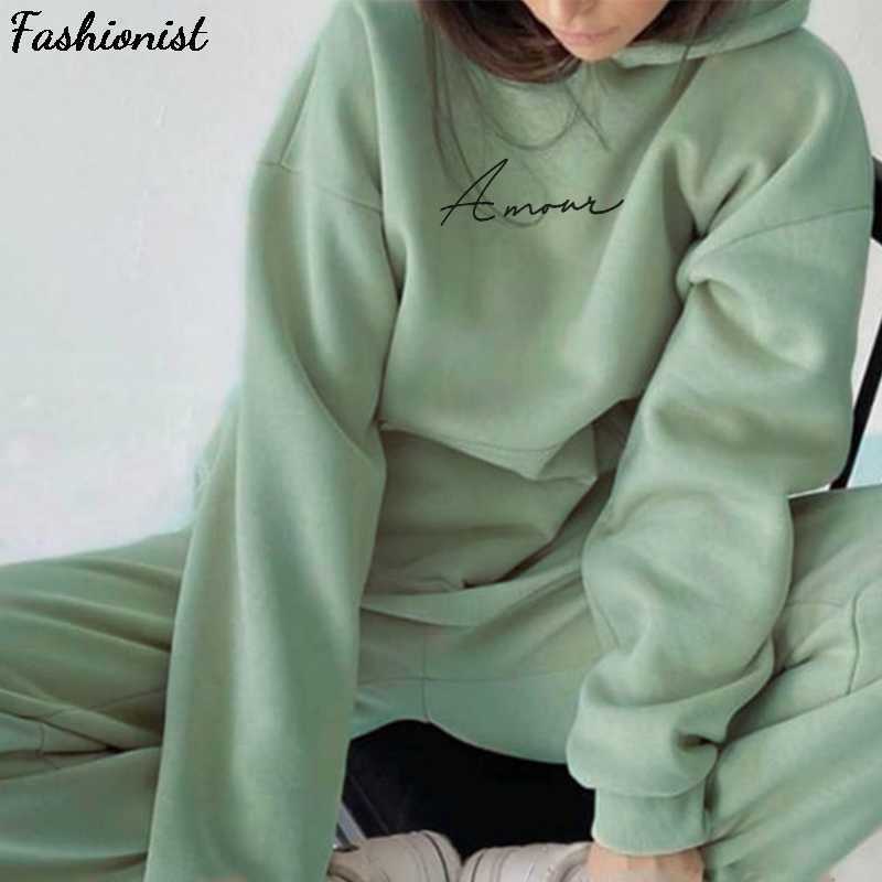 

Oversize Two Piece Set Tracksuit Women' Suit Spring Hooded Long Sleeve Sets Hoodie Pants Letter Print Autumn Sportwear 210709, White black letter