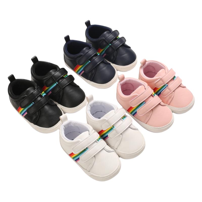 

Baby Boys Girls Rainbow Striped First Walker Shoes Anti-Slip Soft Sole Crib Infant Toddler Casual Prewalker 0-12M Walkers