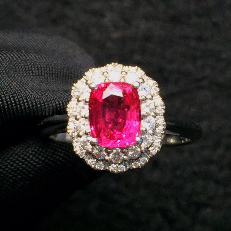 

Cluster Rings Fine Jewelry Real Pure 18 K White Gold AU750 100% Natural Red Spinel 1ct Gemstones Diamonds Female's Anniversary Gift, Golden;silver