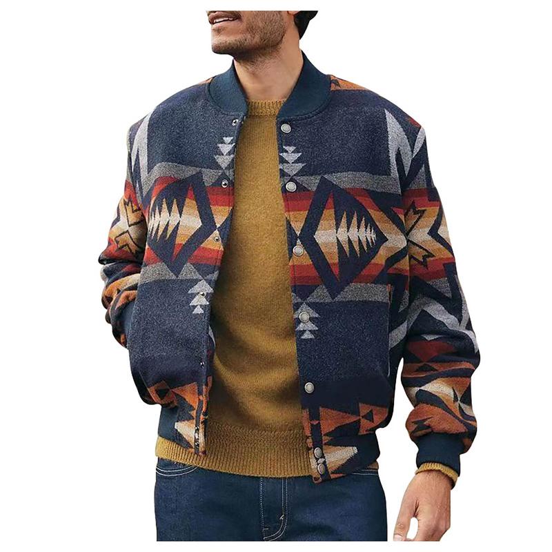 

Men's Jackets For Men Harajuku Pattern Printed Mens Coats Winter Fashion O Collar Buttoned Casual Autumn Long Sleeve Outerwear, Black;brown