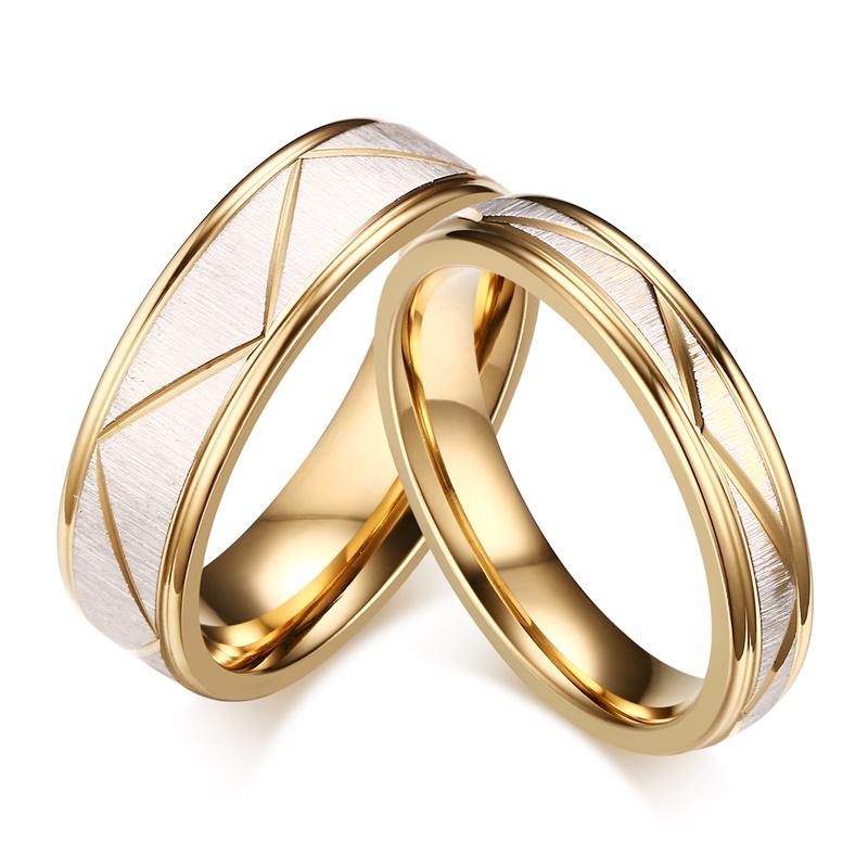 Wedding Rings For Love Matte Finish Stainless Steel Gold Color Women Men Couple Bands Engrave Name Gift R00142-image-711448542