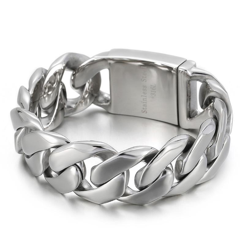 

Link, Chain 24mm 8.8" 316L Stainless Steel Curb Cuban Bracelet Huge Heavy Silver Color Tone Wholesale Jewelry Mens Boys Bike, Black